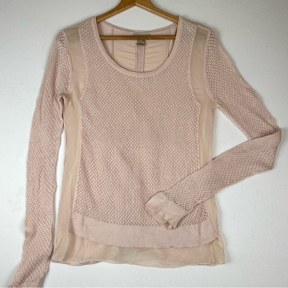 Asoie Lightweight Open Weave Cotton & Silk Sweater Semi Sheer